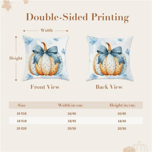 Fall Pumpkin Pillow Covers Set of 4 Velvet 18x18 Blue Orange Decorative Cushions - Picture 3 of 8